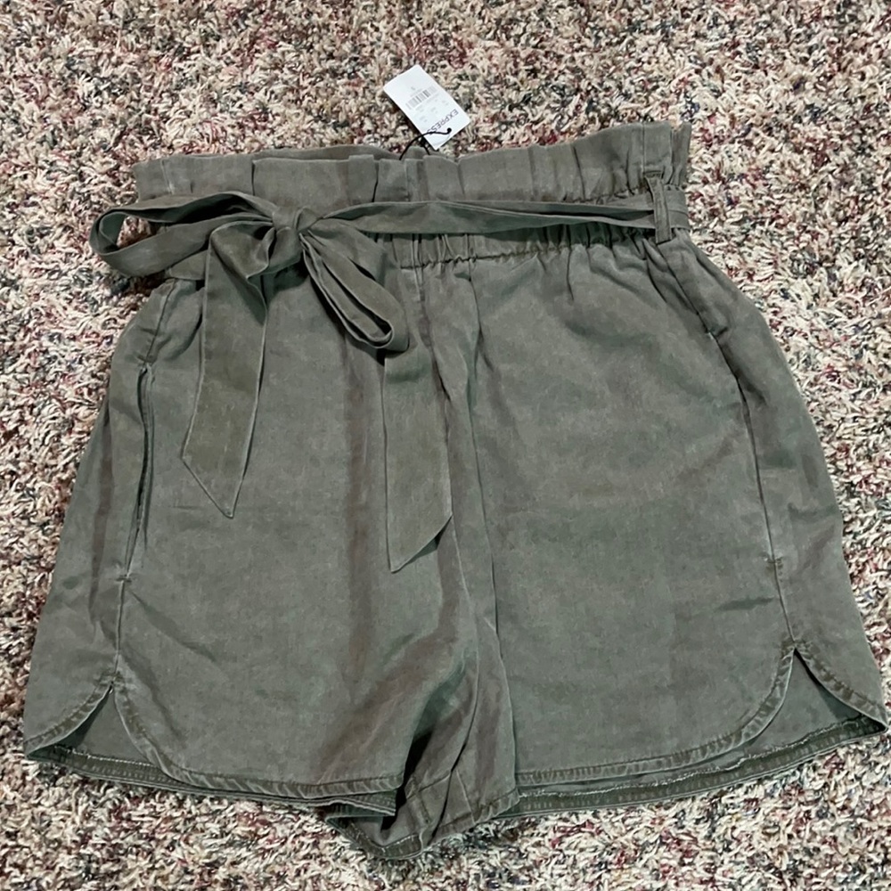 Express high waisted paper bag shorts